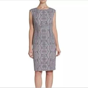 Calvin Klein Sleeveless Dress 4P Gray Snake Print‎ Office Siren